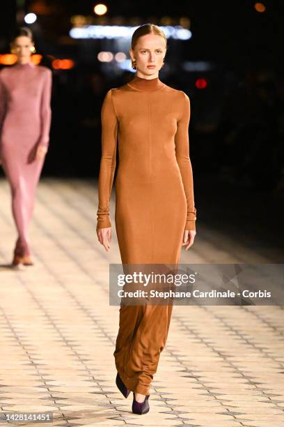 Rianne Van Rompaey walks the runway during the Saint Laurent Womenswear Spring/Summer 2023 show as part of Paris Fashion Week on September 27, 2022...