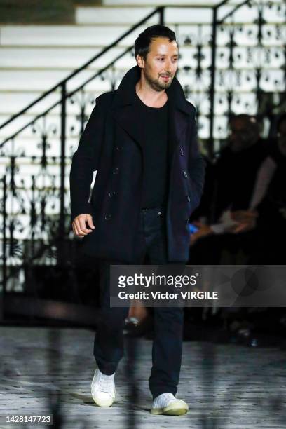 Fashion designer Anthony Vaccarello walks the runway during the Saint Laurent Ready to Wear Spring/Summer 2023 fashion show as part of the Paris...