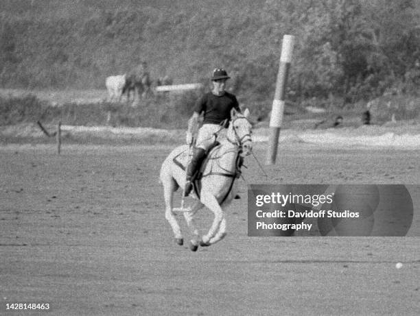 Prince Charles plays polo at the Palm Beach Polo Club on April 4, 1980 in Wellington, Florida.