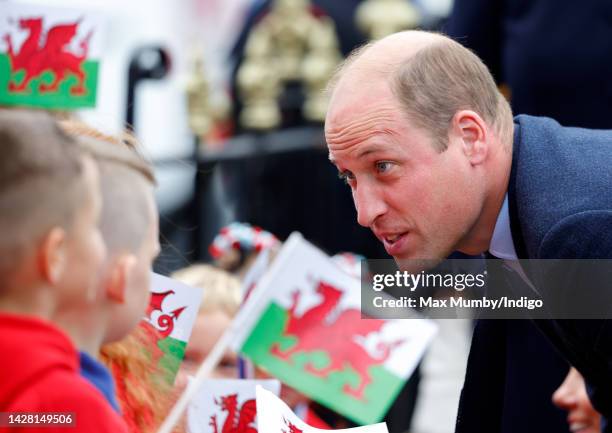 Prince William, Prince of Wales meets local school children as he visits St Thomas Church, which has been redeveloped to provide support to...