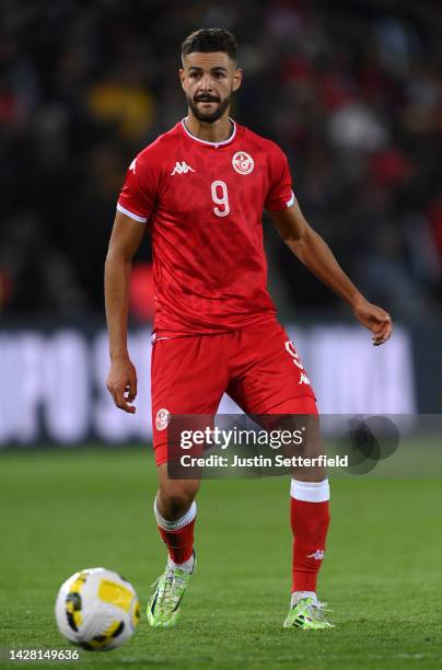 Mortadha Ben Ouanes of Tunisia during an International Friendly between Brazil and Tunisia at Parc des Princes on September 27, 2022 in Paris, France.