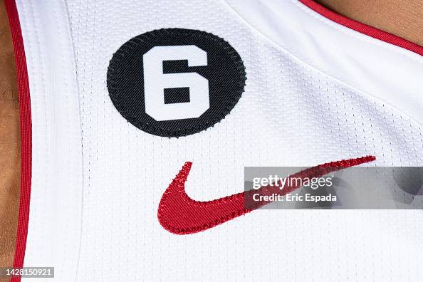 Russell Highsmith A detailed view of the Bill Russell patch worn by Haywood Highsmith ...