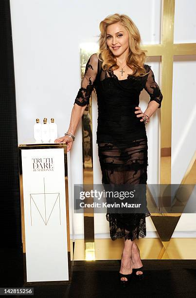 Madonna launches her first signature fragrance, Truth Or Dare By Madonna at Macy's Herald Square on April 12, 2012 in New York City.