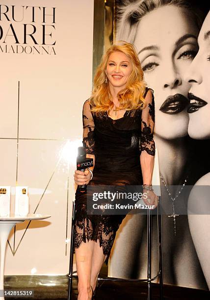 Madonna launches her first signature fragrance, Truth Or Dare By Madonna at Macy's Herald Square on April 12, 2012 in New York City.
