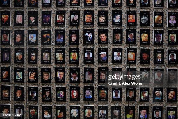 Photos of fentanyl victims are on display at The Faces of Fentanyl Memorial at the U.S. Drug Enforcement Administration headquarters on September 27,...