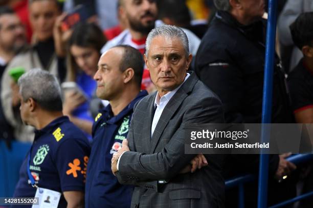 Tite, Head Coach of Brazil looks on during an International Friendly between Brazil and Tunisia at Parc des Princes on September 27, 2022 in Paris,...