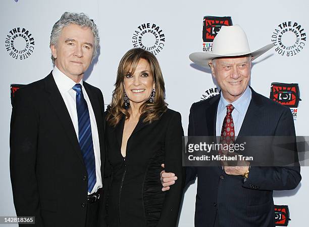 Patrick Duffy, Linda Gray and Larry Hagman arrive at the Paley Center's opening of "Television: Out Of The Box" held at The Paley Center for Media on...
