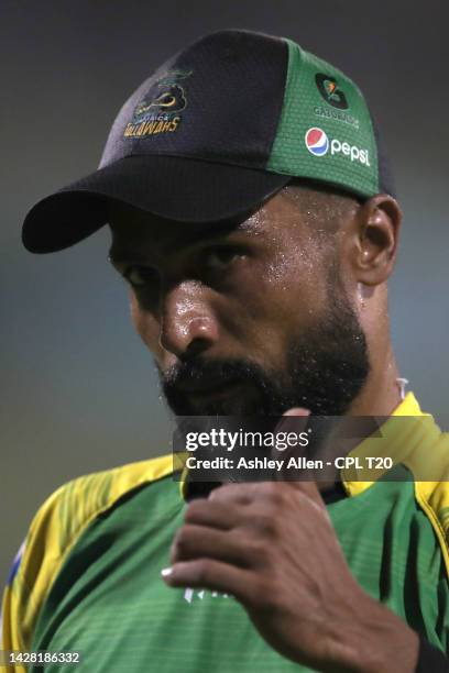 Mohammad Amir of Jamaica Tallawahs during the Men's 2022 Hero Caribbean Premier League 3rd v 4th Eliminator match between Saint Lucia Kings and...