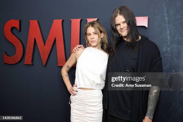 Sosie Bacon and Travis Bacon attend the Los Angeles screening of Paramount's "Smile" at Aero Theatre on September 27, 2022 in Santa Monica,...