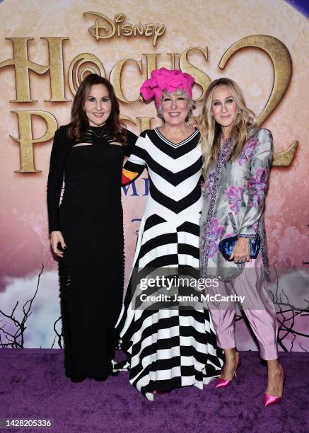 Kathy Najimy, Bette Midler and Sarah Jessica Parker attend the Hocus Pocus 2 World Premiere at AMC Lincoln Square on September 27, 2022 in New York...