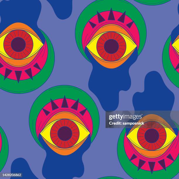 trippy drippy hippie all seeing eye seamless pattern - lsd 幅插畫檔、美工圖案、卡通及圖標