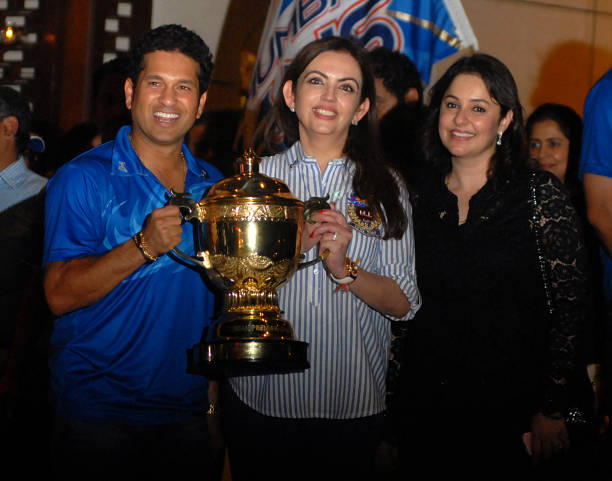 May 27 : Sachin Tendulkar, Nita Ambani and Anjali Tendulkar attend the IPL winning celebration at Ambani's resident on May 27, 2013 in Mumbai, India