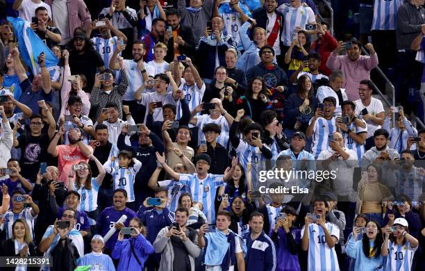 Fans celebrates after Lionel Messi of Argentina scored his second goal of the game against Jamaica at Red Bull Arena on September 27, 2022 in...