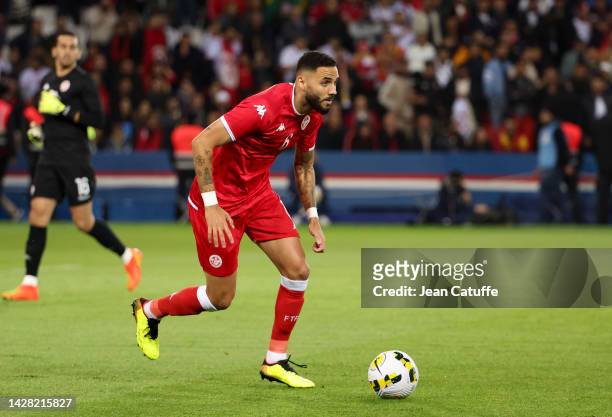 Dylan Bronn of Tunisia during the international friendly football match between Brazil and Tunisia at Parc des Princes stadium on September 27, 2022...