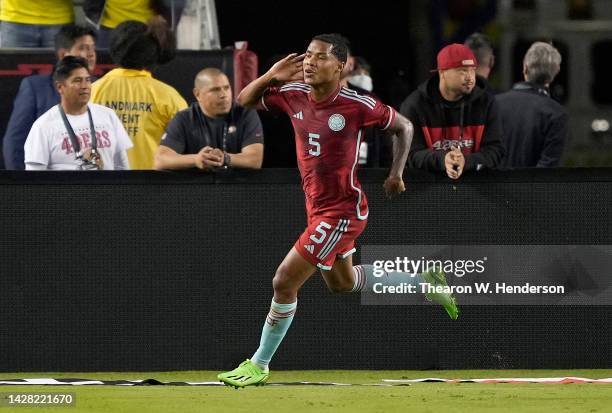 Wilmar Barrios of Colombia celebrates scoring a goal against Mexico in the second half of the Mextour Send Off at Levi's Stadium on September 27,...