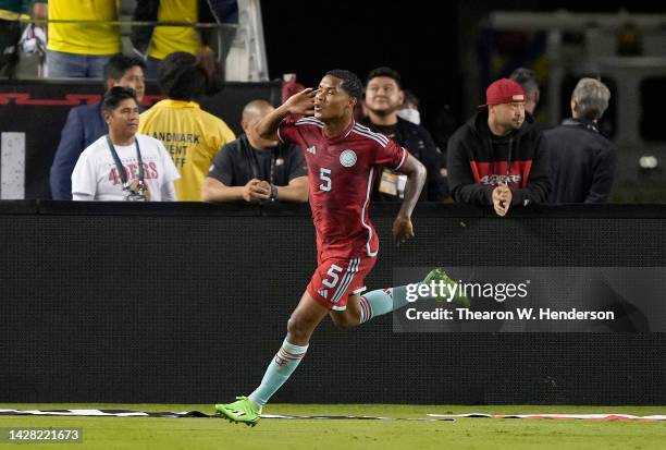 Wilmar Barrios of Colombia celebrates scoring a goal against Mexico in the second half of the Mextour Send Off at Levi's Stadium on September 27,...