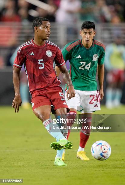 Wilmar Barrios of Colombia passes the ball against Mexico in the second half of the Mextour Send Off at Levi's Stadium on September 27, 2022 in Santa...