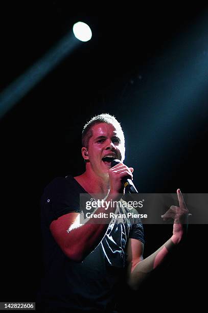 Johnny Ruffo performs live on stage as a support act to One Direction during the matinee show at Hordern Pavilion on April 13, 2012 in Sydney,...