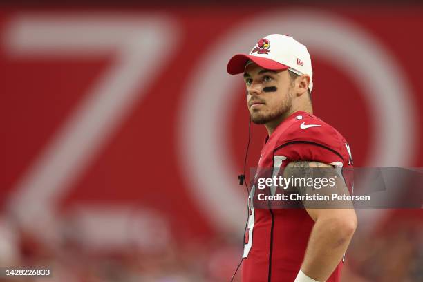 Quarterback Trace McSorley of the Arizona Cardinals stands on the sidelines during the second half of the NFL game at State Farm Stadium on September...