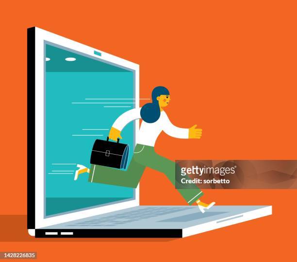 escape - businesswoman - laptop ban stock illustrations