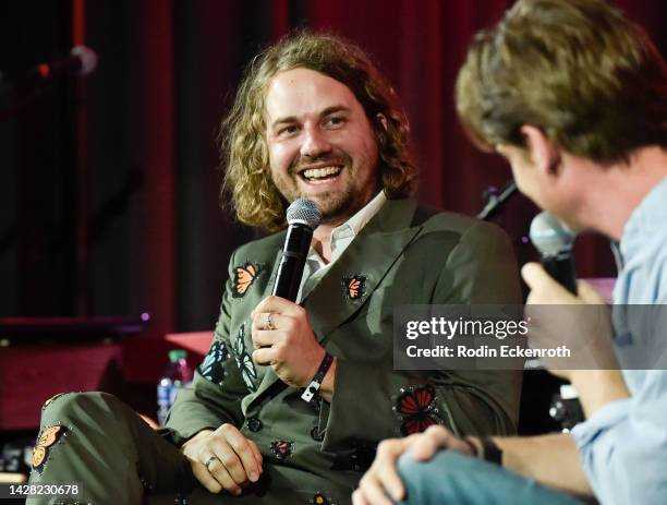 Kevin Morby and Tim Heidecker speak at The Drop: Kevin Morby at The GRAMMY Museum on September 27, 2022 in Los Angeles, California.