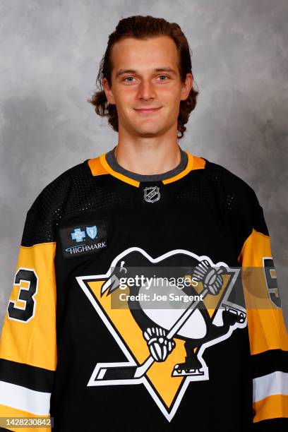 Teddy Blueger of the Pittsburgh Penguins poses for his official headshot for the 2022-2023 season on September 21, 2022 at the UPMC Lemieux Sports...