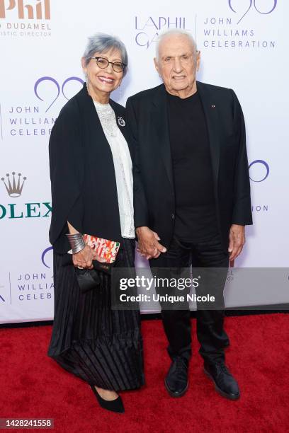 Berta Isabel Aguilera and Frank Gehry attend the Walt Disney Concert Hall opening night gala at Walt Disney Concert Hall on on September 27, 2022 in...