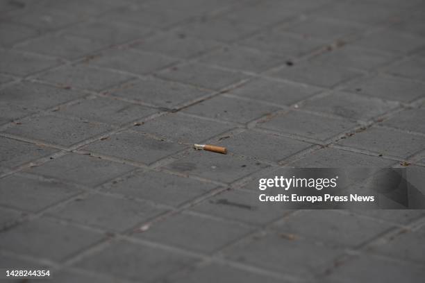 Cigarette butt thrown on the sidewalk on September 23 in Barcelona, Catalonia, Spain. The Government has announced today a regulation to convert...