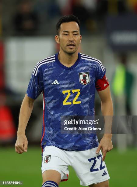 Maya Yoshida of Japan reacts during the international friendly match between Japan and Ecuador at Merkur Spiel Arena on September 27, 2022 in...