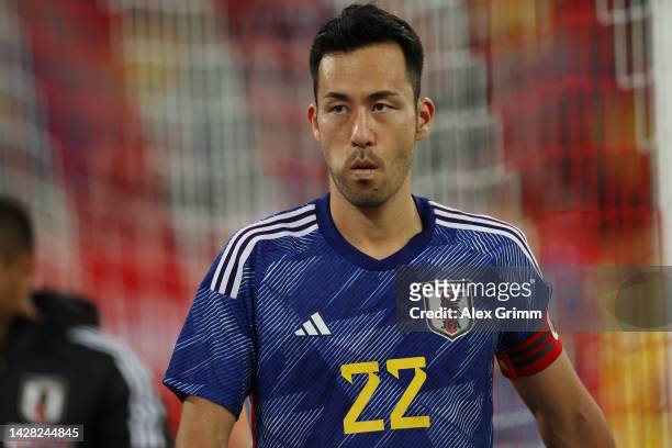 Maya Yoshida of Japan reacts during the international friendly match between Japan and Ecuador at Merkur Spiel Arena on September 27, 2022 in...