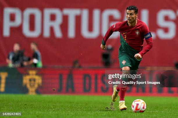 Cristiano Ronaldo of Portugal in action during the UEFA Nations League A Group 2 match between Portugal and Spain at Estadio Municipal de Braga on...