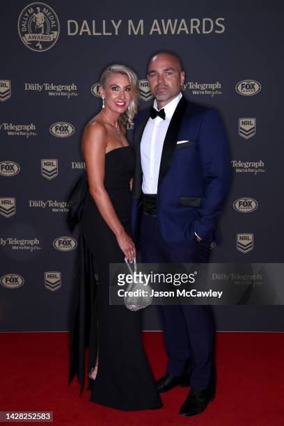 Cowboys coach Todd Payten and his wife Julie Payten arrive ahead of the 2022 Dally M Awards at The Winx Stand, Royal Randwick Racecourse on September...