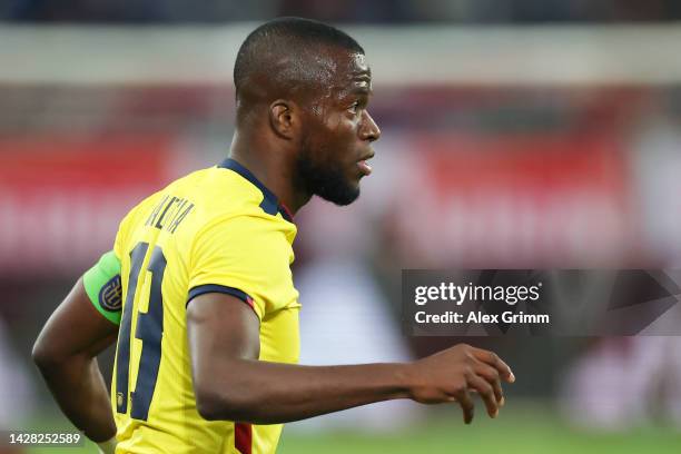Enner Valencia of Ecuador reacts during the international friendly match between Japan and Ecuador at Merkur Spiel Arena on September 27, 2022 in...
