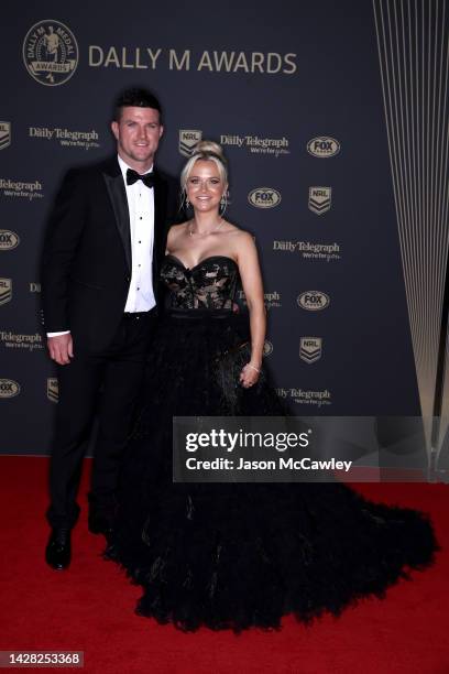Chad Townsend of the Cowboys and his wife Marissa Townsend arrive ahead of the 2022 Dally M Awards at The Winx Stand, Royal Randwick Racecourse on...