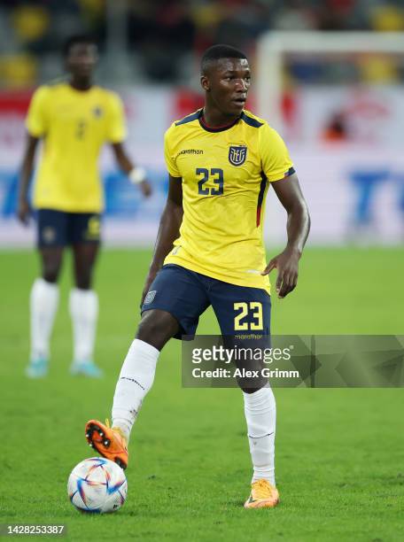 Moises Caicedo of Ecuador controls the ball during the international friendly match between Japan and Ecuador at Merkur Spiel Arena on September 27,...
