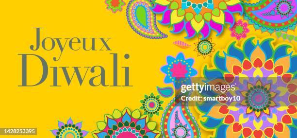 happy diwali (in french - joyeux diwali) - paisley pattern stock illustrations