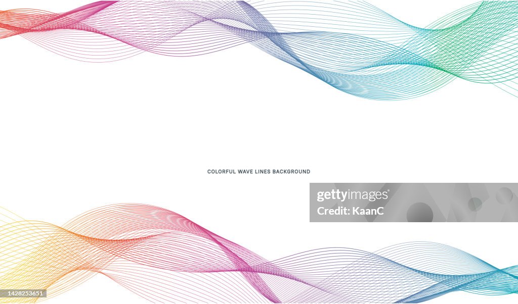 Colorful Wave Lines On White Background Rainbow Colors Curved Wavy ...