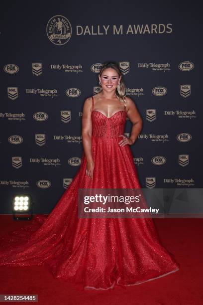 Keeley Davis of the Dragons arrives ahead of the 2022 Dally M Awards at The Winx Stand, Royal Randwick Racecourse on September 28, 2022 in Sydney,...