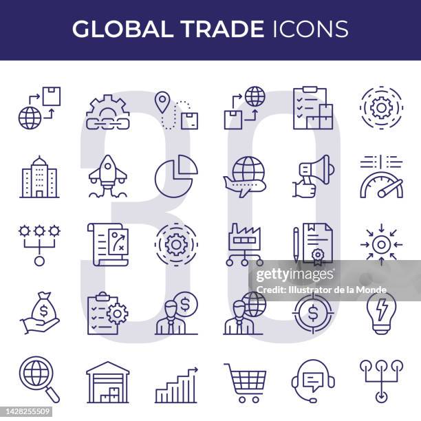 global trade line icons - shareholder stock illustrations