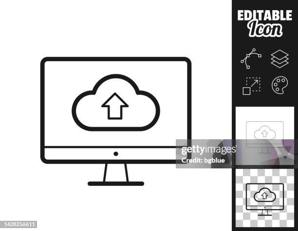 cloud upload from desktop computer. icon for design. easily editable - cloud png stock illustrations