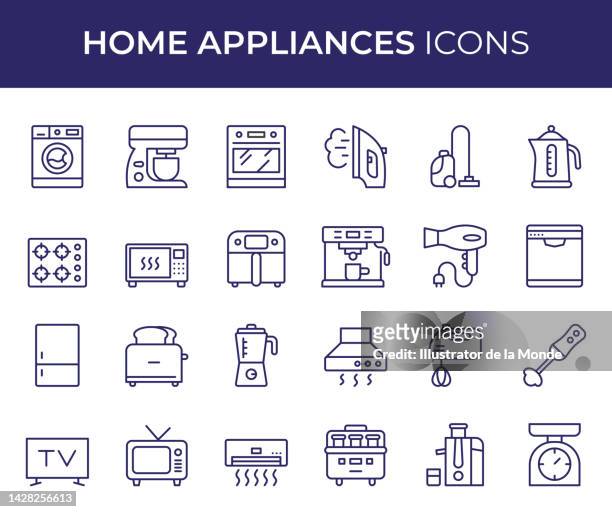 ilustraciones, imágenes clip art, dibujos animados e iconos de stock de iconos de la línea de electrodomésticos - robot de cocina