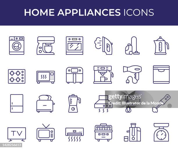 stockillustraties, clipart, cartoons en iconen met home appliances line icons - food processor