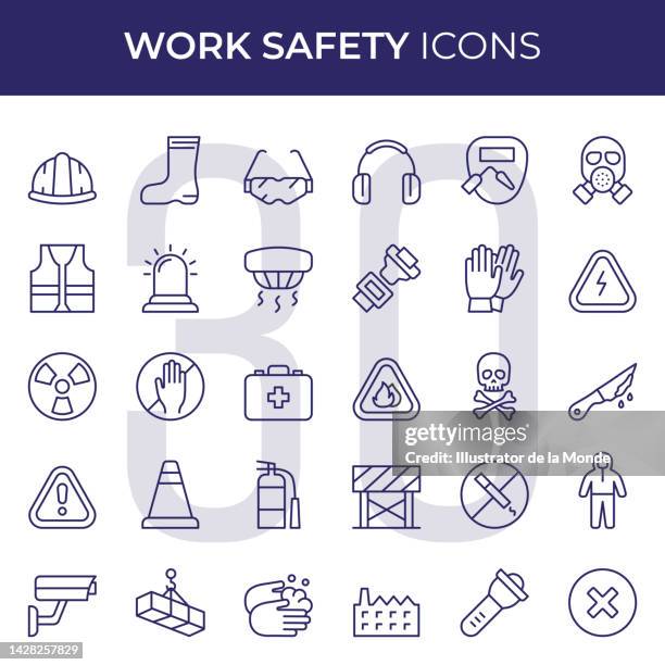 illustrations, cliparts, dessins animés et icônes de icônes de ligne de sécurité au travail - protective workwear
