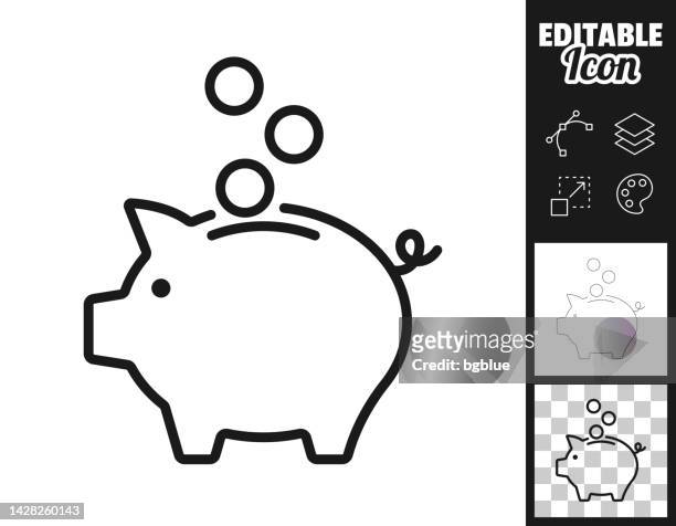 stockillustraties, clipart, cartoons en iconen met piggy bank and coins. icon for design. easily editable - spaarpot