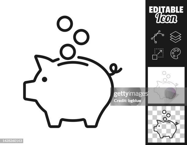 ilustrações de stock, clip art, desenhos animados e ícones de piggy bank and coins. icon for design. easily editable - poupança