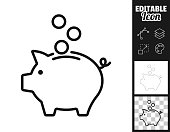 Piggy bank and coins. Icon for design. Easily editable