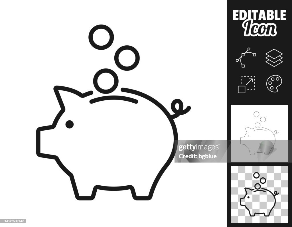 Piggy bank and coins. Icon for design. Easily editable