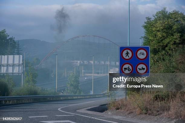 Banner in the vicinity of Alsasua during the celebration of the 'Ospa Eguna', September 3 in Altsasu, Navarra, Spain. The Ospa Eguna, Day of...