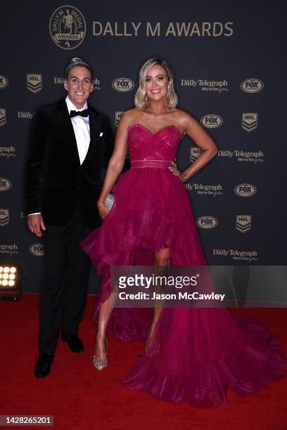 Ali Brigginshaw of the Broncos and her partner Kate Daly arrive ahead of the 2022 Dally M Awards at The Winx Stand, Royal Randwick Racecourse on...
