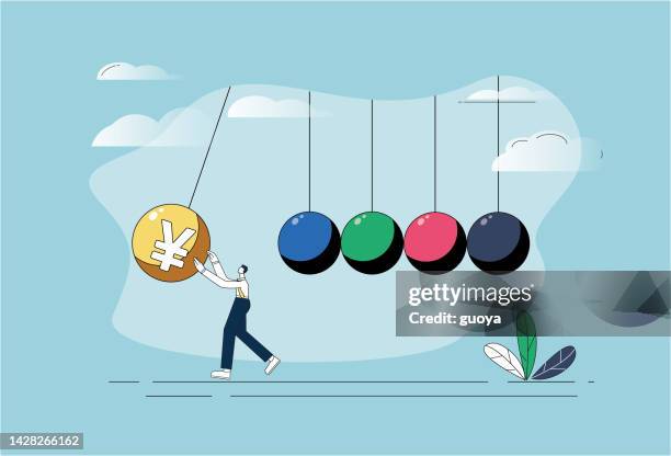 pendulum, chinese yuan and japanese yen. - impact investing stock illustrations